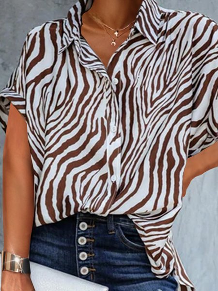 

Casual Striped Short Sleeve Blouse, Brown, Blouses & Shirts