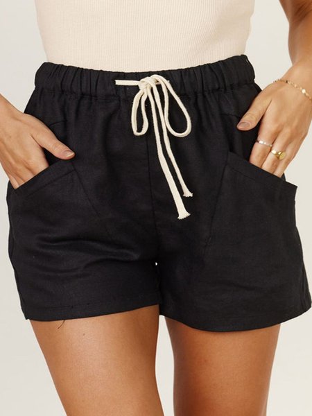 

Women Shorts Casual Lace-Up Pocket Track Shorts, Black, Shorts