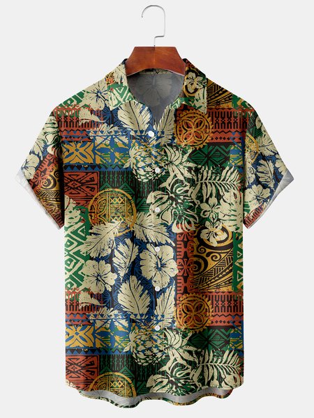

Vintage Hawaiian Graphic Men's Casual Short Sleeve Chest Pocket Shirt, Multicolor, Men's Floral shirt