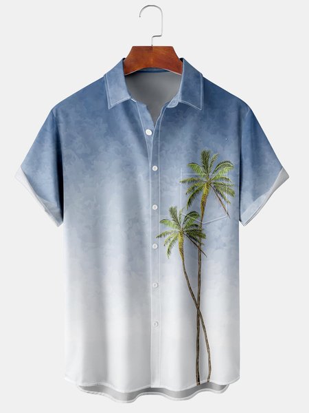 

Men's Gradient Coconut Tree Print Casual Breathable Hawaiian Short Sleeve Shirt, Blue, Men's Floral shirt