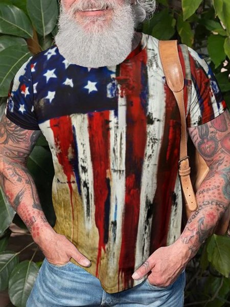 

Vintage American Flag Casual Short Sleeve T-Shirt, As picture, T-shirts