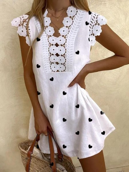 

Casual Short Sleeve Woven Dress, White, Mini Dresses