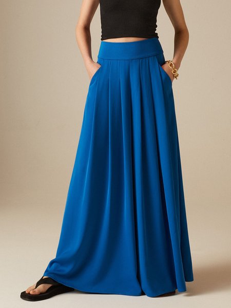 

Solid Elegant Pants, Blue, Wide Leg Pants