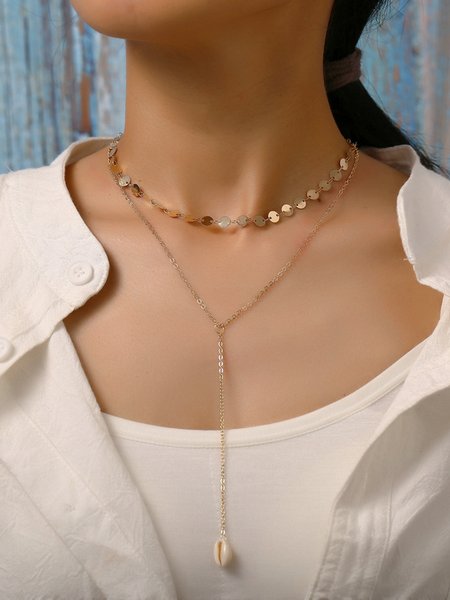 

Vintage Y-Shaped Double Shell Pendant Necklace, Golden, Jewelry