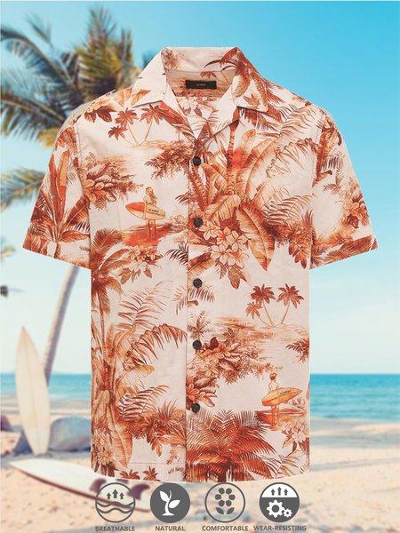 

Cotton And Linen Holiday Leisure Short-sleeved Shirt, As picture, Blouses&Shirts