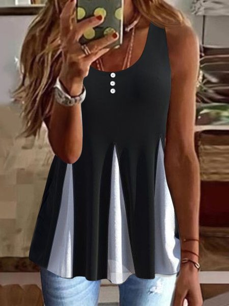 

Casual U-Neck Sleeveless Solid Knit, Black, Tank Top