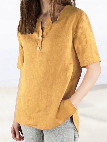 

Loosen Solid Short Sleeve Tops, Yellow, Tops