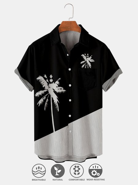 

Hawaiian Vacation Casual Short Sleeve Shirt, Black, Men's Floral shirt