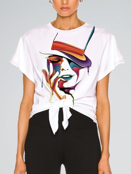 

Casual Short Sleeve Loosen Crew Neck T-Shirt, White, Tees