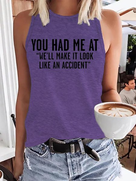 

Women's Funny Print Casual Crew Neck Knit, Purple, Tank Tops