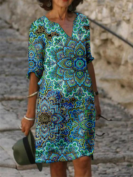 

Floral V Neck Short Sleeve Women Dress, Green, Dresses