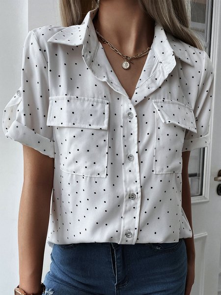 

Polka Dots Casual Short Sleeve Plus Size Casual Shirts, White, Blouses & Shirts