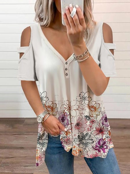 

Cotton Blends Loosen Casual Short Sleeve T-Shirt, White, T-Shirts