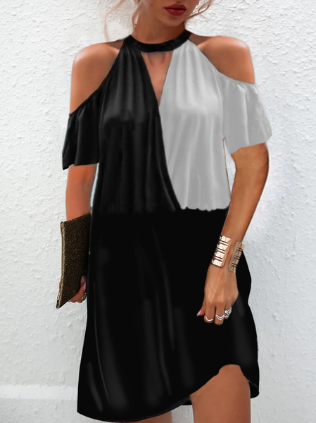 

Casual Short Sleeve Knit Dress, Black-white, Mini Dresses