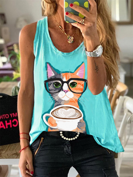 

funny pattern vest Casual Knit, Blue, Tanks & Camis