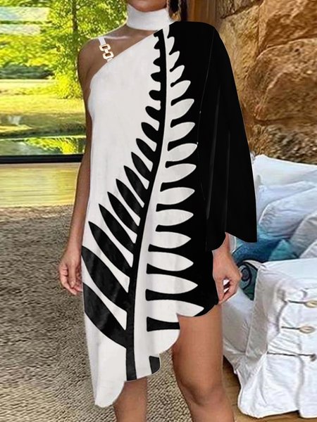 

Casual Long Sleeve Knit Dress, Black-white, Mini Dresses