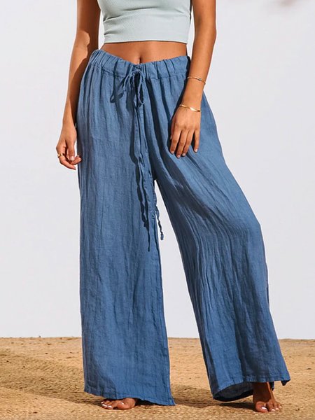 

Casual Cotton Solid Pants, Blue, Pants