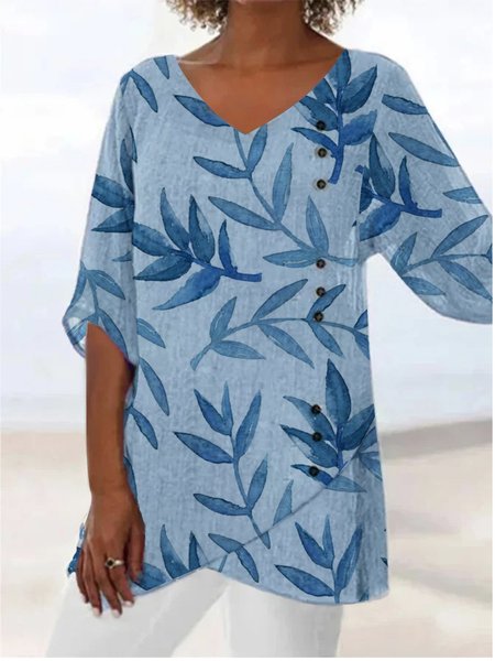 

Loosen Short Sleeve Tops, Blue, Tops