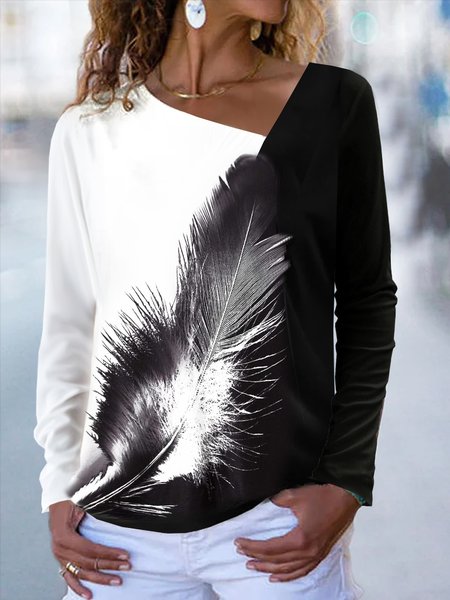 

Feather Casual Long Sleeve T-Shirt, Black, T-Shirts