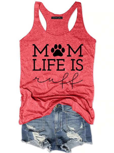 

Womens Dog Mom Life Is Ruff Letter Casual Knit, Red, Tank Tops