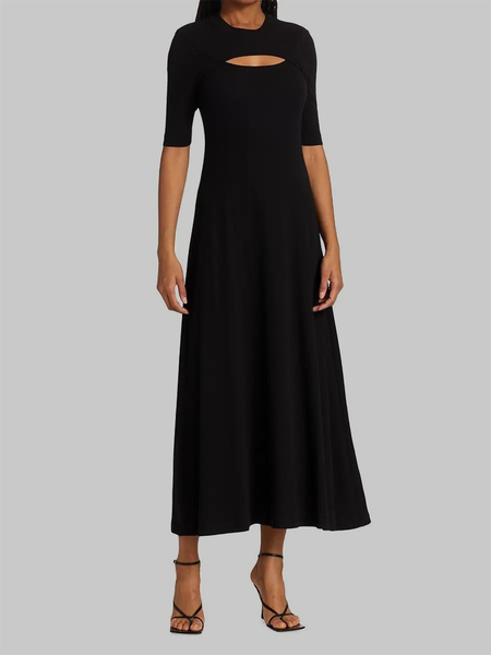 

Solid Regular Fit Crew Neck Half sleeve Knit Dress, Black, Maxi Dresses