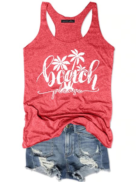 

Womens Beach Please Summer Letter Knit, Red, Tank Tops