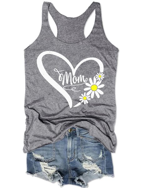 

Womens Mom Heart Daisy Flower Casual Letter Knit, Gray, Tank Tops