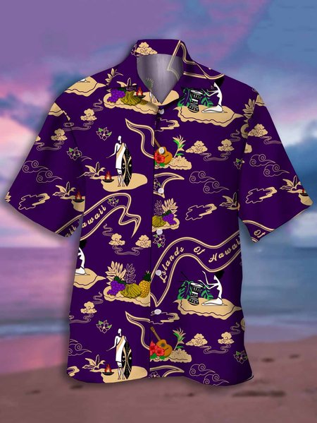 

Men's Music Collection Print Hawaiian Casual Short Sleeve Shirt, Burgundy, Men's Floral shirt