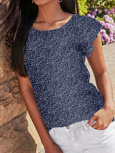 

Casual Geometric Short Sleeve Tops, Deep blue, Shirts & Blouses