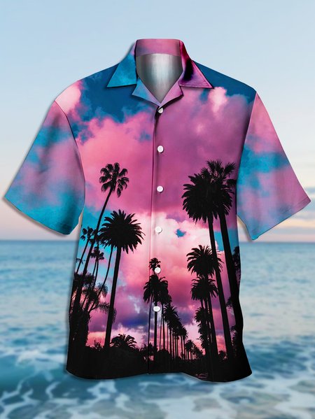 

Men's Resort Botanical Print Casual Short Sleeve Hawaiian Shirt, Red, Men's Floral shirt