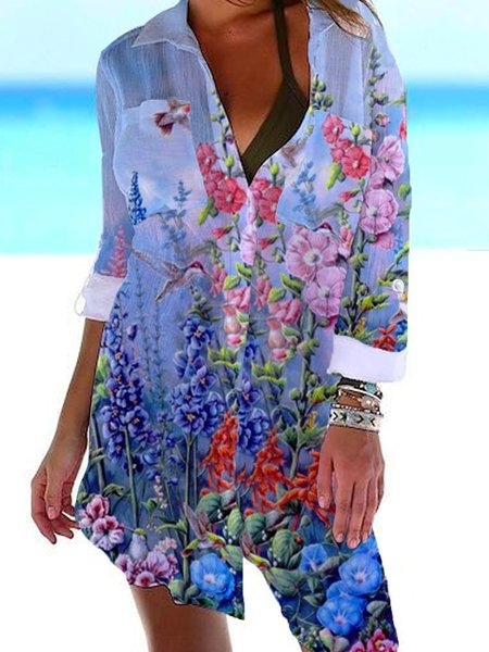 

Casual Shirt Collar Long Sleeve Blouse, Blue, Blouses & Shirts