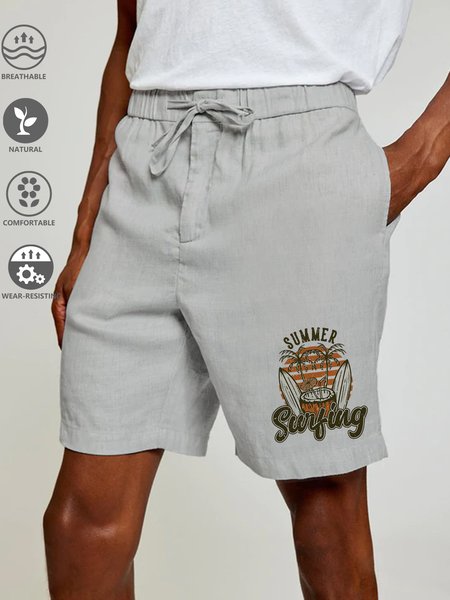 

Cotton Linen Hawaiian Casual Shorts, Gray, Men's shorts