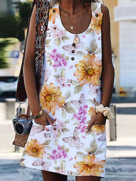 

Floral Design Casual Dress, White, Dresses