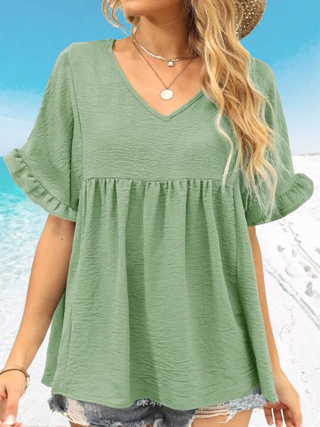 

Casual Loosen Short Sleeve Tops, Green, Tops