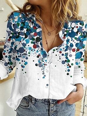 

Casual Cotton Polka Dots Long Sleeve Blouse, White, Shirts & Blouses