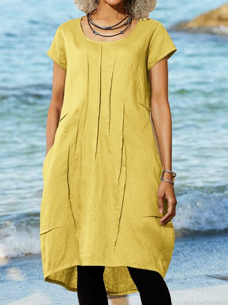 

Plain Cotton And Linen Cocoon Design Dress, Yellow, Dresses