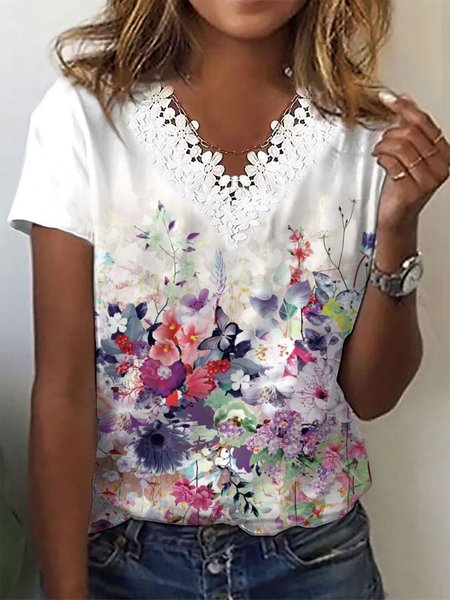 

Loosen Casual Short Sleeve T-Shirt, White, T-Shirts