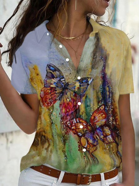 

Women's Casual Vintage Print Short Sleeve Shirt, As picture, Blouses