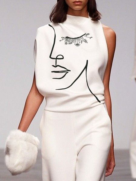 

Abstract Simple Short Sleeve Tops, White, Tops