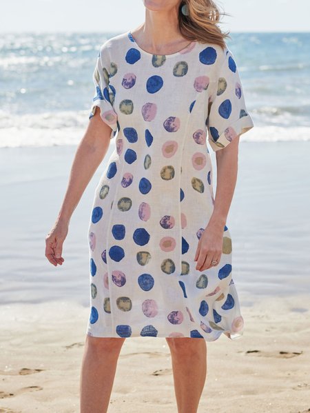 

Polka Dots Casual Short Sleeve Woven Dress, White, Dresses