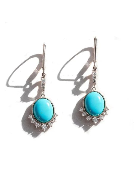 

Boho Natural Blue Turquoise Micro Set Zircon Earrings, Silver, Earrings