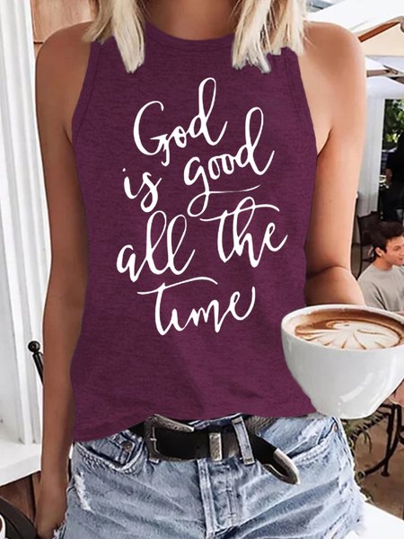 

Women's God Is Good All The Time Casual Letter Knit, Wine red, Tank Tops