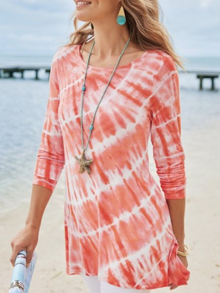 

Tie Dye Vacation Loosen Long Sleeve T-Shirt, Multicolor, T-Shirts