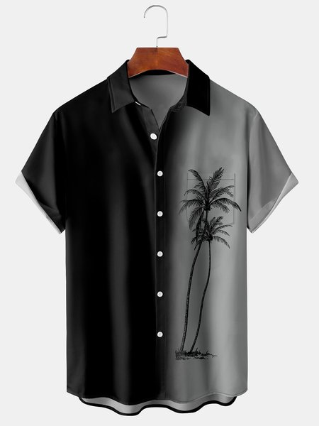 

Mens Gradient Coconut Tree Print Casual Short Sleeve Shirt Hawaiian Top, Black, Short Sleeve Shirts