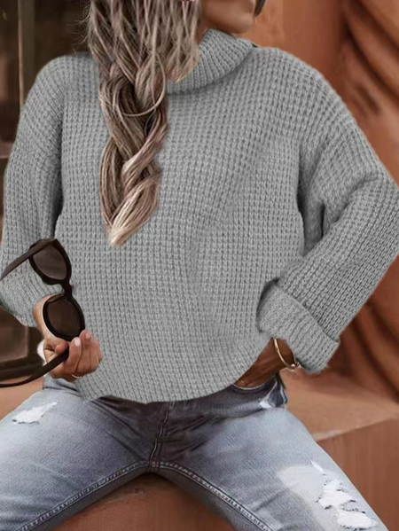 

Casual High Neck Long Sleeve Sweater, Gray, Sweaters
