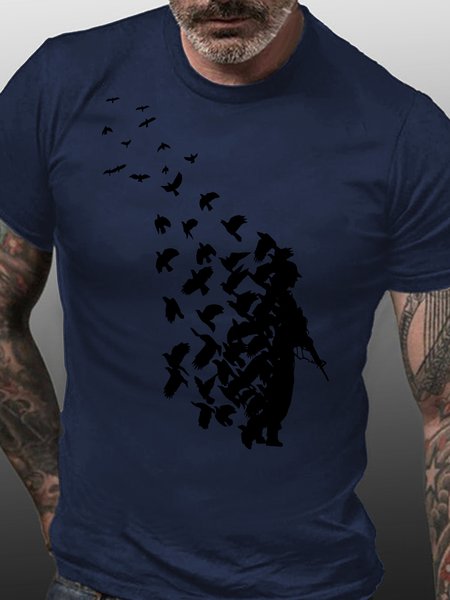 

Funny Abstract Soldier Bird Print Crew Neck T-Shirt, Purplish blue, T-shirts