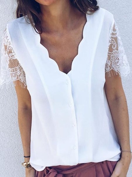 

Cotton Regular Fit Plain Short Sleeve Tops, White, T-Shirts