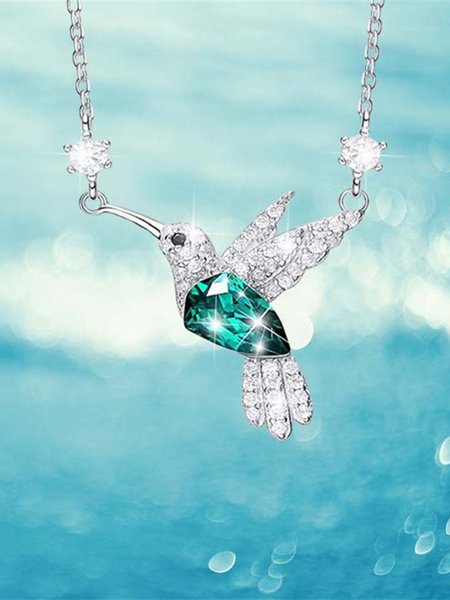 

JFN Diamond Bird Green Gemstone Necklace Dresses Jewel, Silver, Necklaces