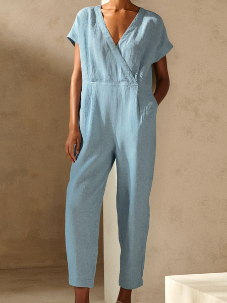 

Solid Regular Fit Jumpsuit & Romper, Blue, Jumpsuits＆Rompers