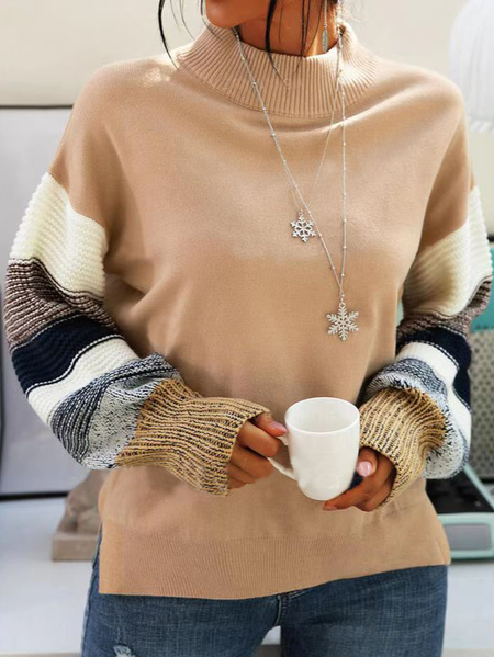 

Color Block Casual Long Sleeve Sweater, Khaki, Sweaters